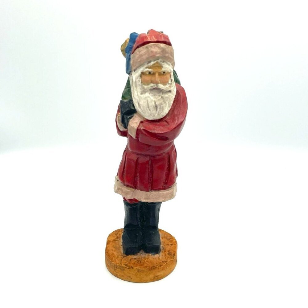 Vtg Hand Painted‎ Resin Santa Figurine Carrying Bag 8.25" H Slender
